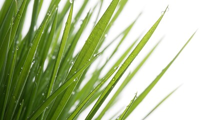 Fototapeta premium Green grass blades with water drops.