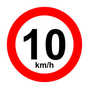 Maximum speed 10 kmh limit traffic road sign displaying safety regulatory symbol icon for street driving navigation automotive infographic presentation illustration element clip art.