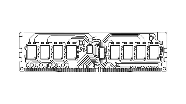 Computer RAM module outline, digital circuit board, technology concept, isolated on white