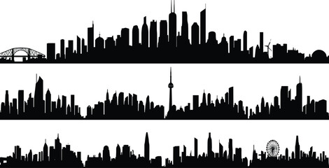 Modern City Skyline Silhouette Collection Featuring Famous Urban Landmarks and Metropolitan Architecture © Candek