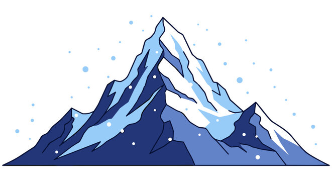 Snowy mountain peak with falling snowflakes vector illustration mountain snowfall landscape illustration climbing adventure altitude
