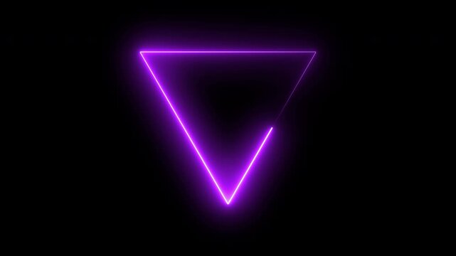 Neon purple color geometric triangle on a dark background. Tringle Glowing Neon Lights Line Abstract. 4K video