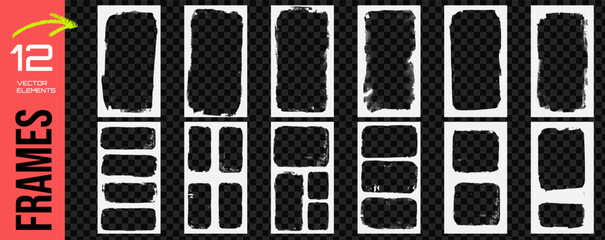 Social media frame borders with grunge brush and rough paint stroke for story and carousel post. White rectangle photo frames with torn paper edge. Vector punk grange collage template set for sale bg. © Syuzann q