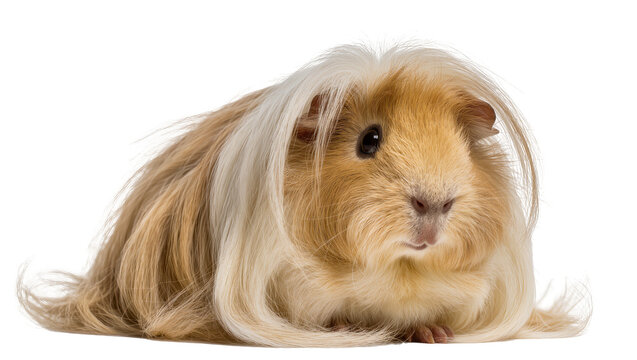 Long-haired guinea pig with golden and white fur