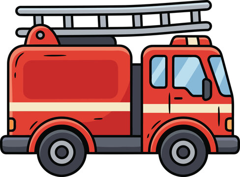 Fire Truck Emergency Vehicle Flat Vector Illustration with Firefighting Equipment, Rescue Service and Public Safety Design.