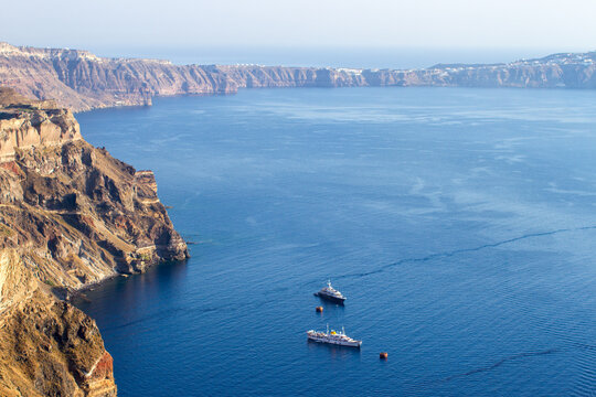 Cruise ships in the caldera of Santorini, Greece