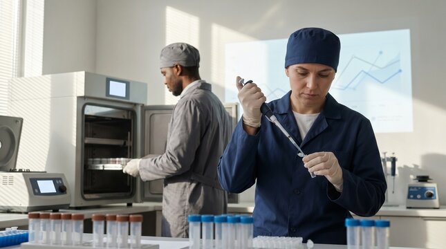 Biotech Sample Preparation Workflow With Data Projection In Sunlit Lab