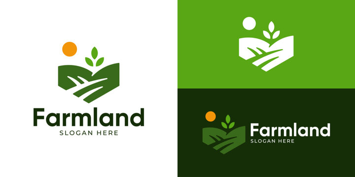 Creative simple farmland logo template. Farm fields symbol, organic farm symbol logo design vector illustration.