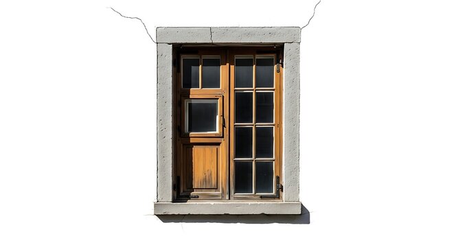 Old wooden window with glass panes.
