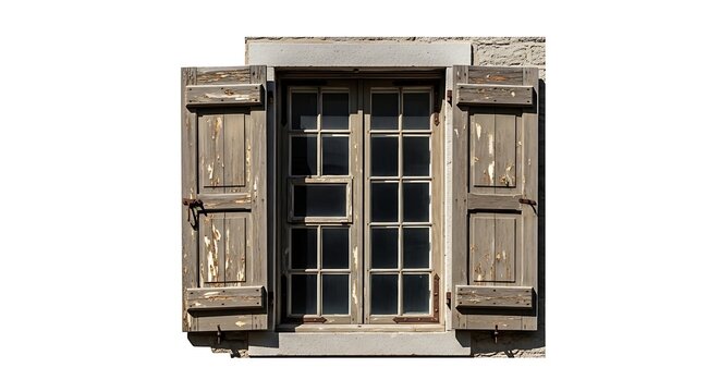 Old wooden window with shutters closed.