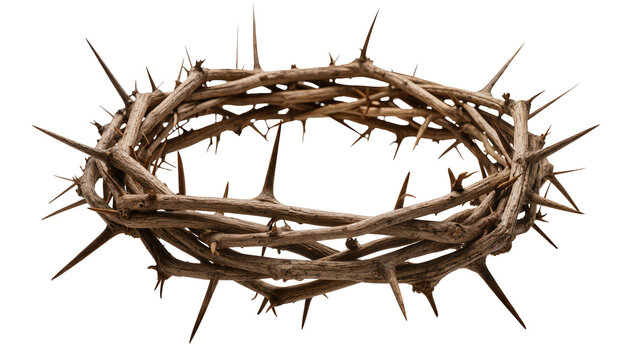 Crown of thorns made of rough wooden branches with sharp spikes