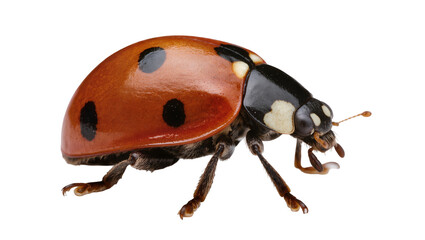 Red ladybug with black spots on white © Niklas