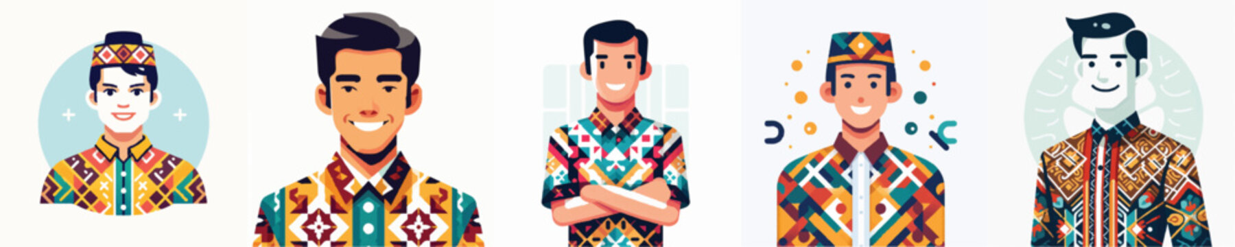 Vector of a Javanese man wearing a batik shirt