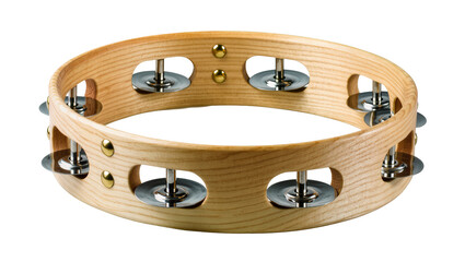 Wooden tambourine with metal jingles and brass rivets © Johanna