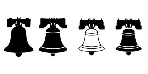 Bell icon collection with classic church and notification bell designs isolated on light background, monochrome silhouette symbols for alerts, celebrations and decorative graphics © MSTROUJATOUS