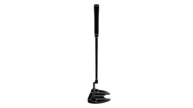 Detailed black and white vector illustration of a professional golf putter club isolated on a clean white background for sports equipment design and graphic use