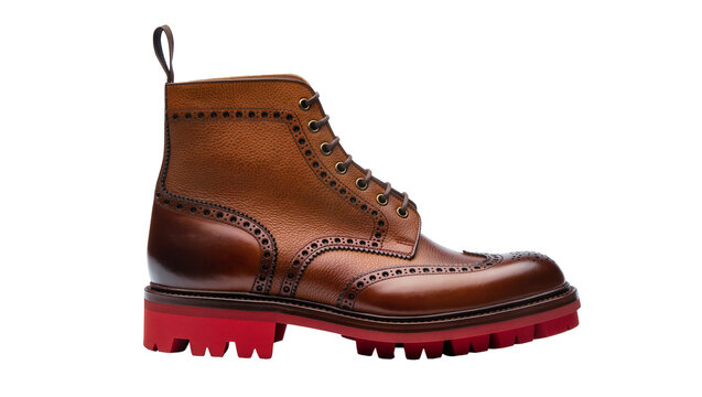 Brown Leather Wingtip Brogue Boots with Red Sole