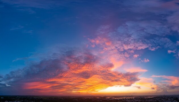 Real Sky Vibrant Colors Panoramic Sunrise Sundown Sanset Sky With Colorful Clouds Without Any Birds Natural Cloudscape Background