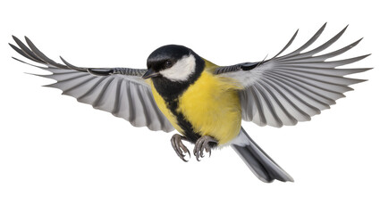 Great Tit bird in flight with wings spread © Niklas