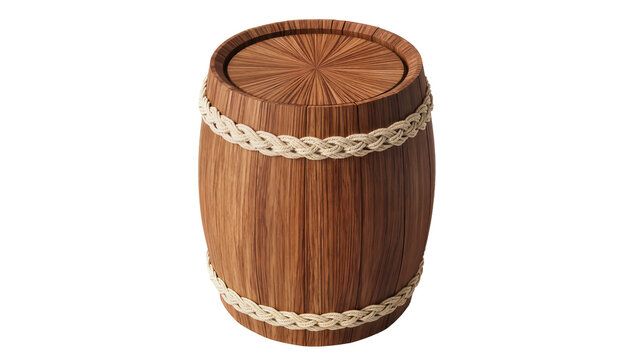 Wooden barrel with rope accents and radial top