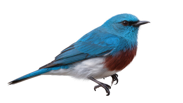Blue bird with red breast and white belly