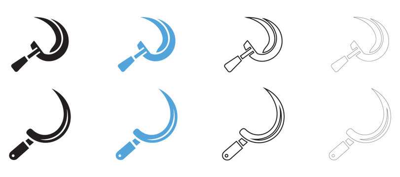 Sickle vector icon, sickle agricultural tool symbol vector, silhouette and outline isolated on transparent background