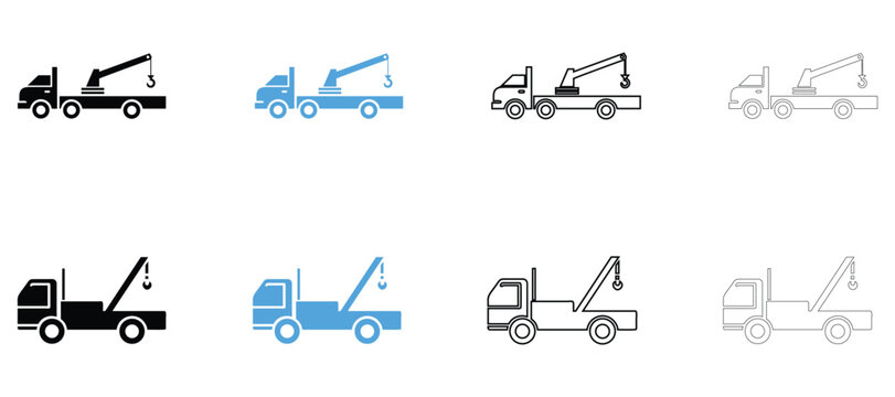 Tow truck vector icon, recovery truck auto repair service truck vector, silhouette and outline isolated on transparent background