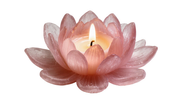 Pink lotus flower candle with lit flame