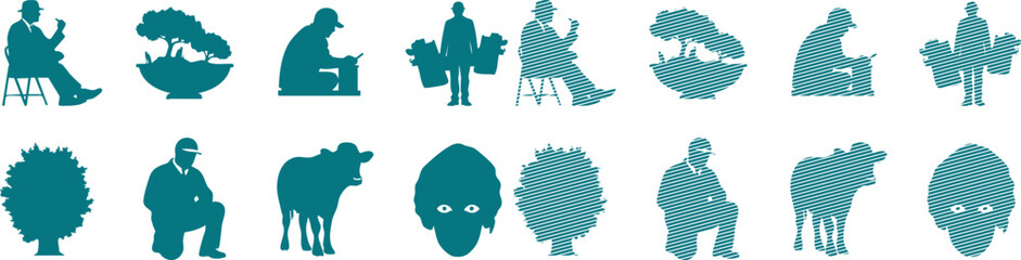 Vintage explorer silhouettes collection with safari animals and botanical elements © Shabuj