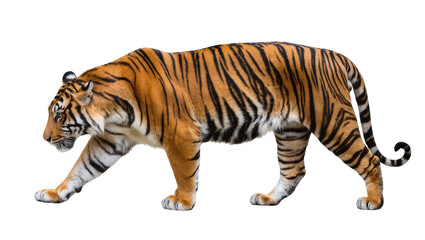 Obraz premium Bengal tiger walking profile view orange black stripes