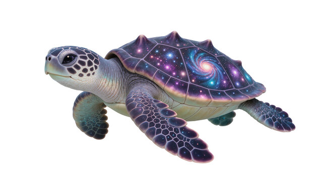 Cosmic sea turtle with galaxy shell and starry pattern