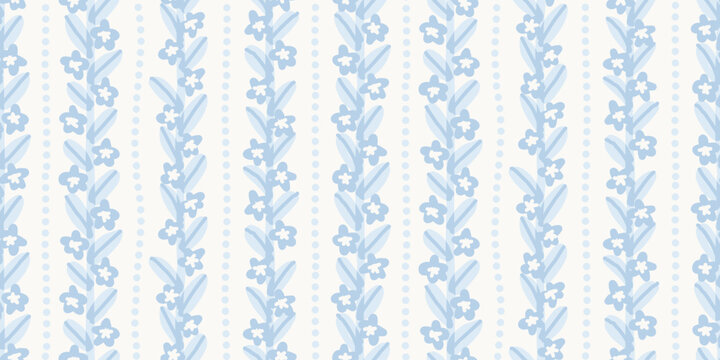 Seamless stripe background pattern with blue hand drawn star flowers
