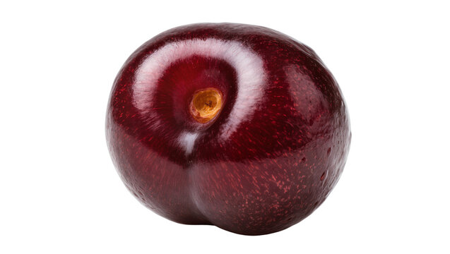 Single dark red cherry with stem indentation