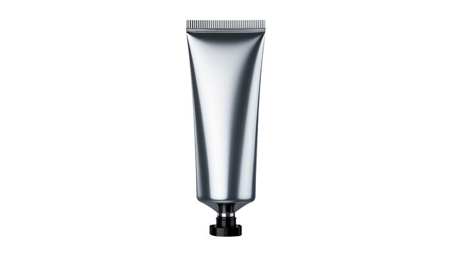 Silver metallic squeeze tube with black cap