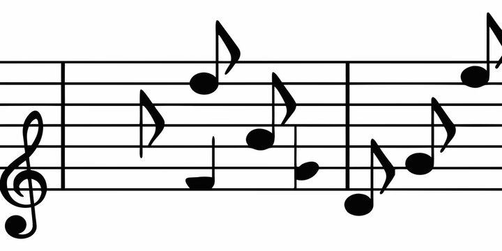 Musical Staff With Notes Black And White Vector Illustration