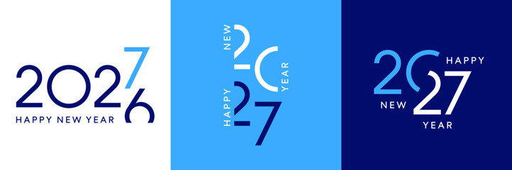 Naklejka na ściany i meble 2027 card set, happy New Year poster collection, number logo