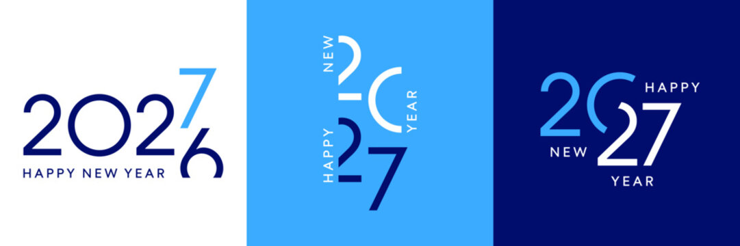 2027 card set, happy New Year poster collection, number logo