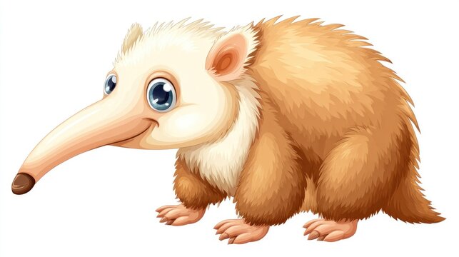 Cute cartoon anteater illustration, animal concept, white background