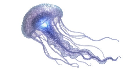Bioluminescent jellyfish with glowing blue core and long tentacles © Sarah
