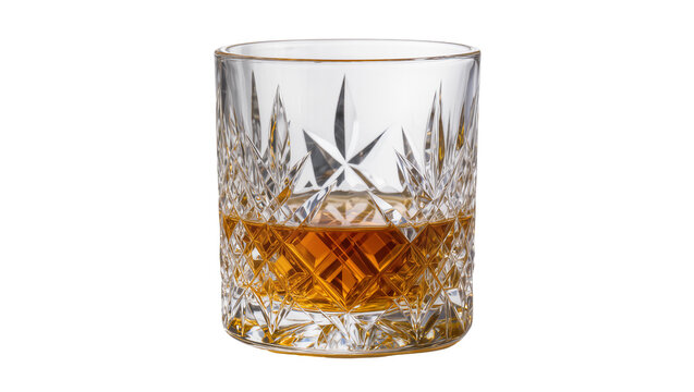 Cut crystal glass filled with amber whiskey