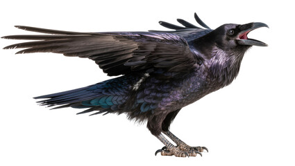 Obraz premium Black raven bird with open beak and spread wings