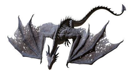 Fototapeta premium Gray dragon with large tattered wings and sharp spikes