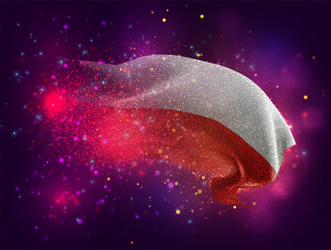 Poland, vector 3d flag with a splash of paint dots, explosion of colored dots