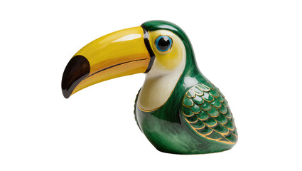 Obraz premium Ceramic Toucan Figurine with Yellow Beak and Green Body