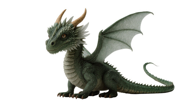 Green dragon with leathery wings and sharp horns