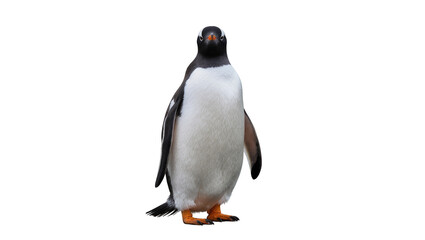 Gentoo penguin standing upright black and white plumage, orange beak and feet © Johanna