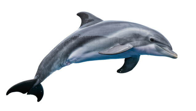 Gray dolphin swimming with blue water splash