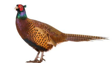 Ring-necked pheasant bird with colorful plumage and long tail feathers