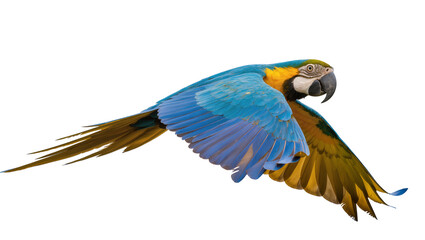 Obraz premium Blue and yellow macaw bird flying with wings spread