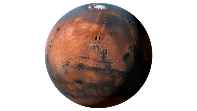 Mars planet surface with craters and polar ice cap